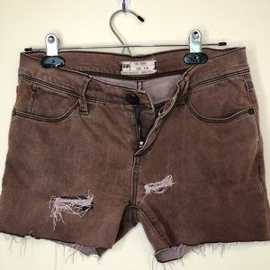 Free People Brown Denim Jean Cutoff Distressed Shorts Size 26